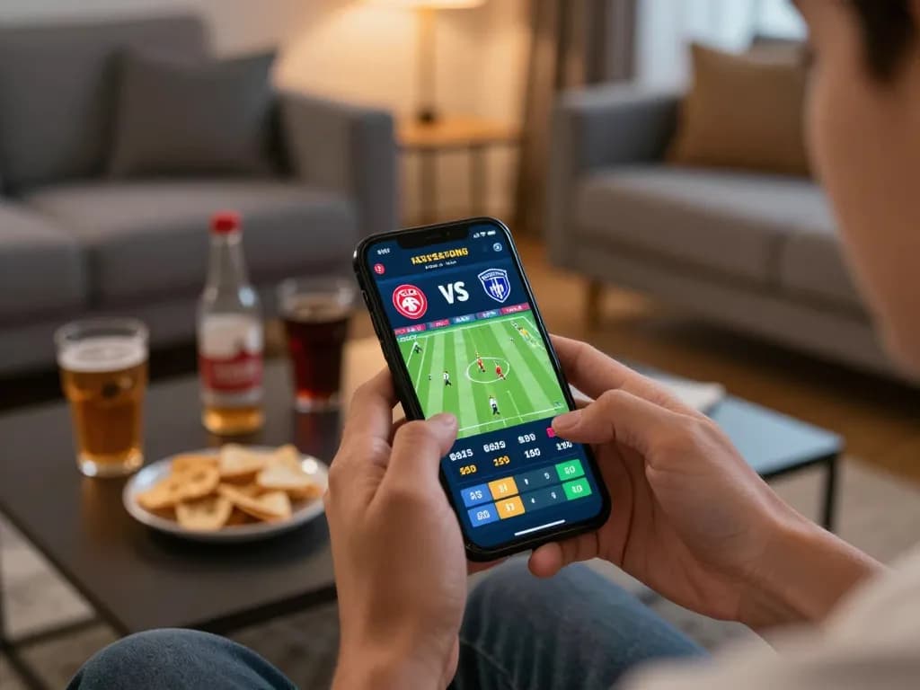 Engaging scene of online betting on smartphone showcasing tg88 betting odds for an exciting sports game.