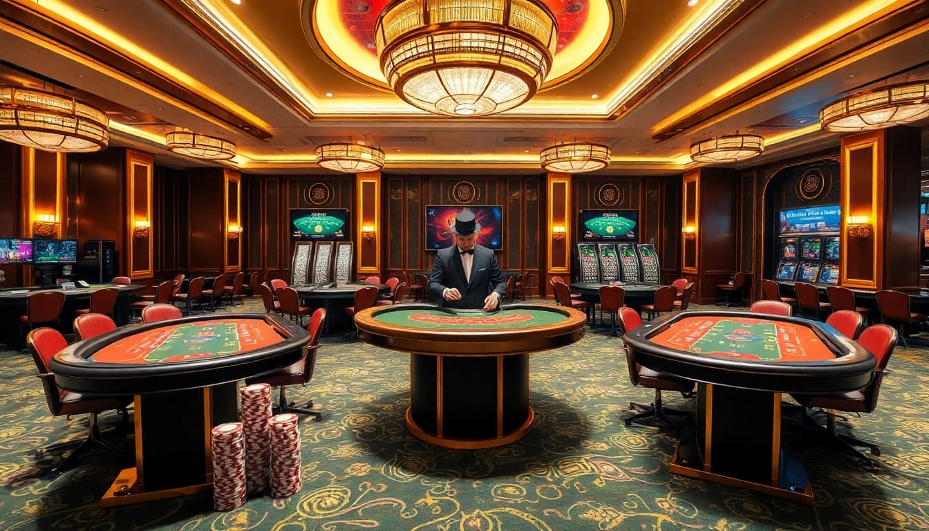 Experience the excitement of AT99娛樂城 with a vibrant casino gaming scene featuring energetic ambience and luxurious elements.