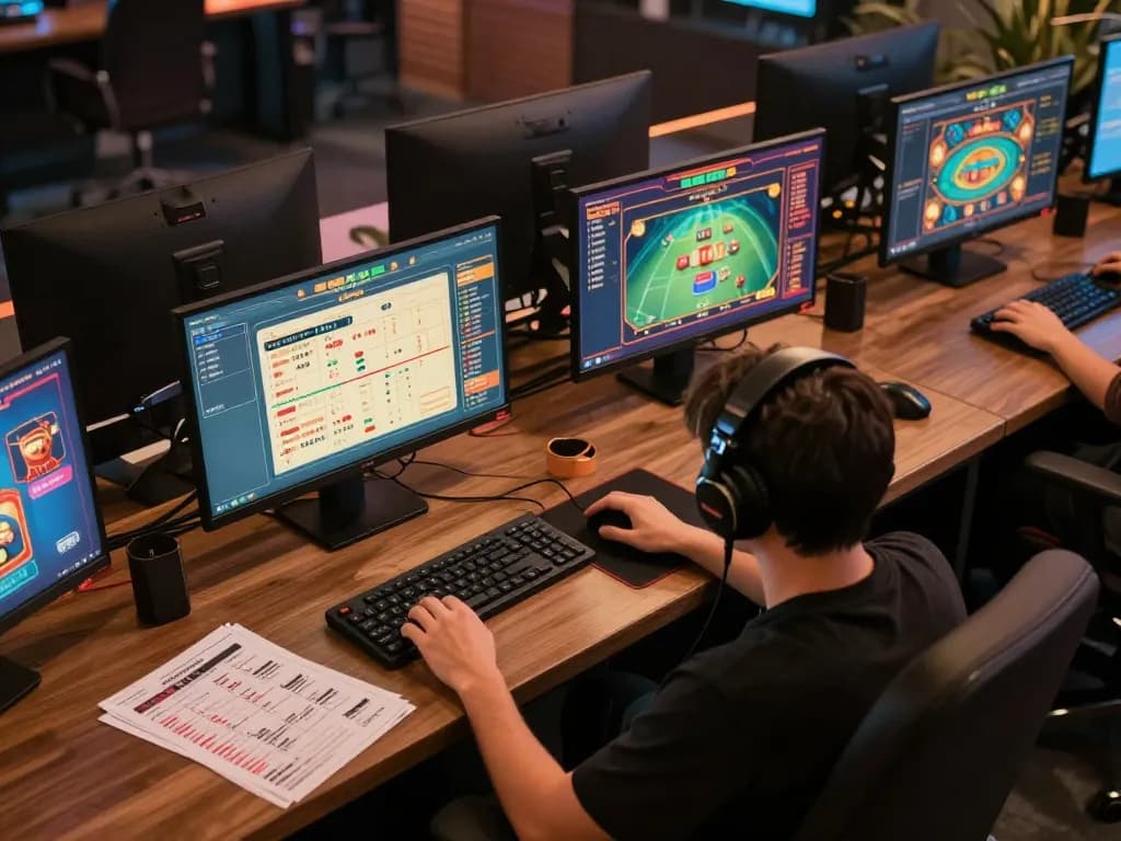 Player strategizing betting patterns using the toto8 link alternatif on multiple screens.
