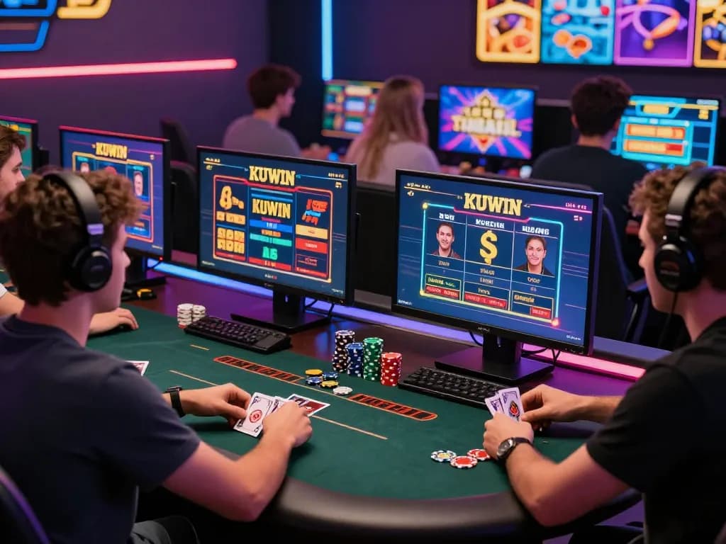 Engaged players exploring exciting KUWIN online casino games in a lively environment.
