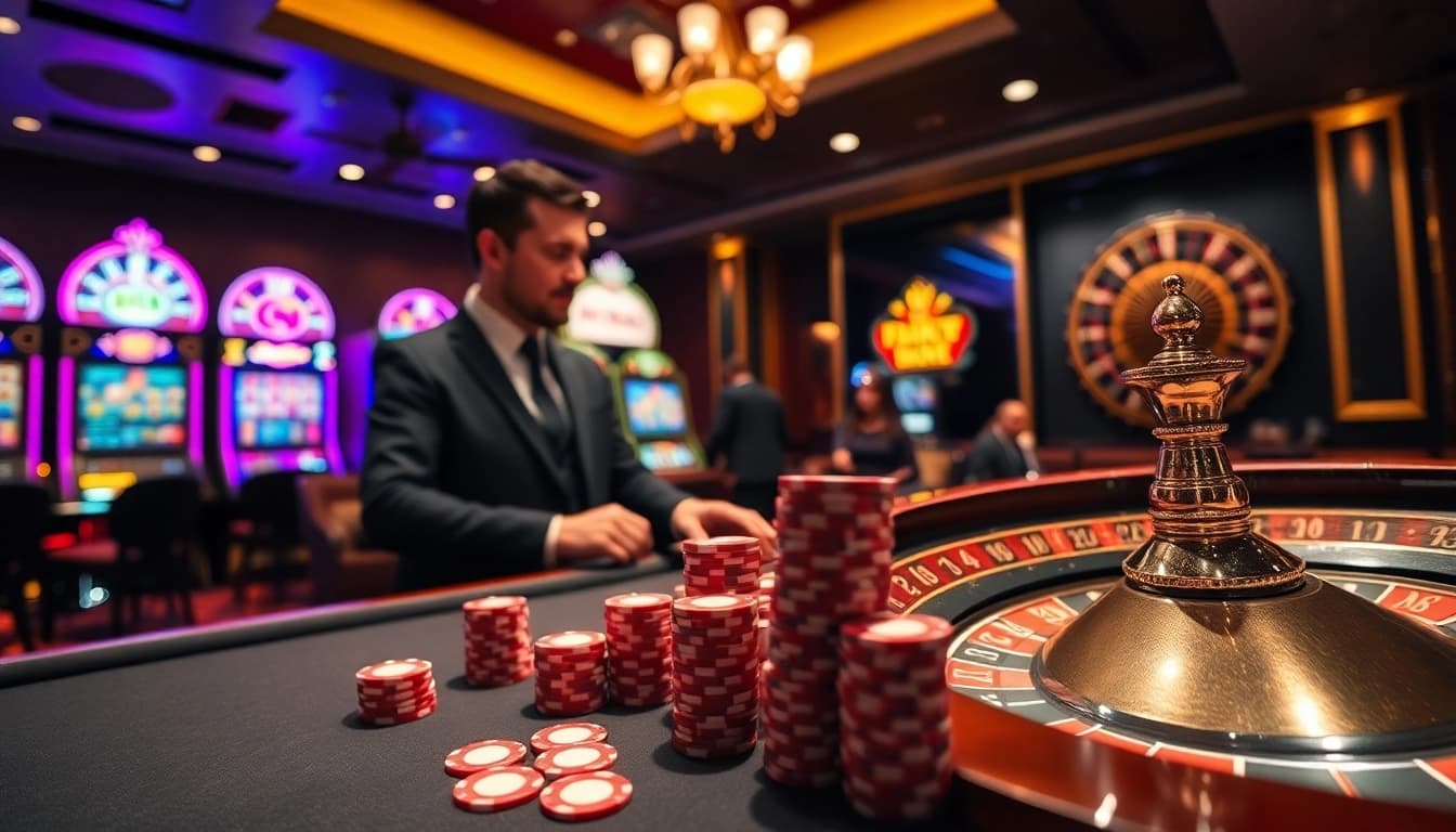 Engaging scene at nhà cái af88 showcasing luxury casino games and friendly atmosphere.