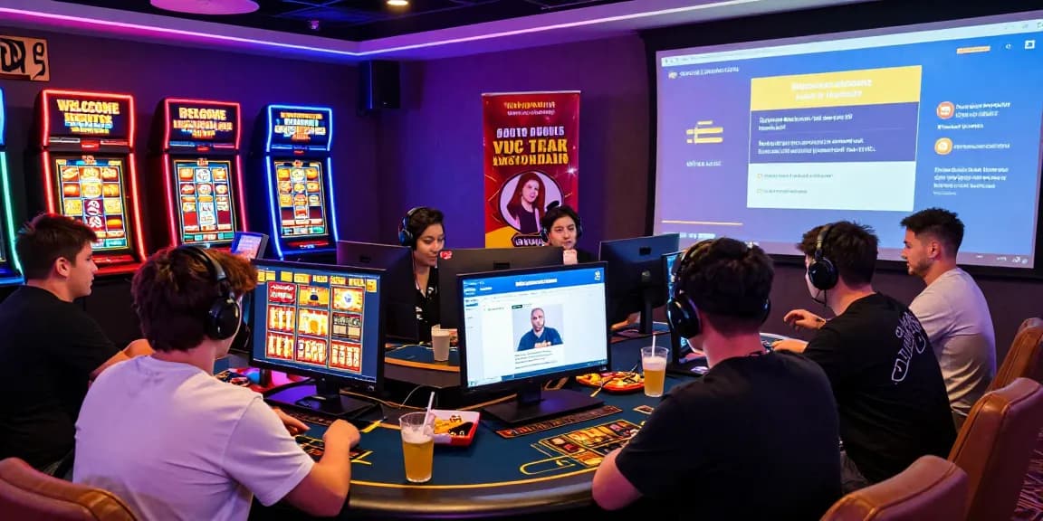 Engaging online casino scene with players enjoying gaming at https://eatm.org.uk/ featuring neon lights and bonuses.