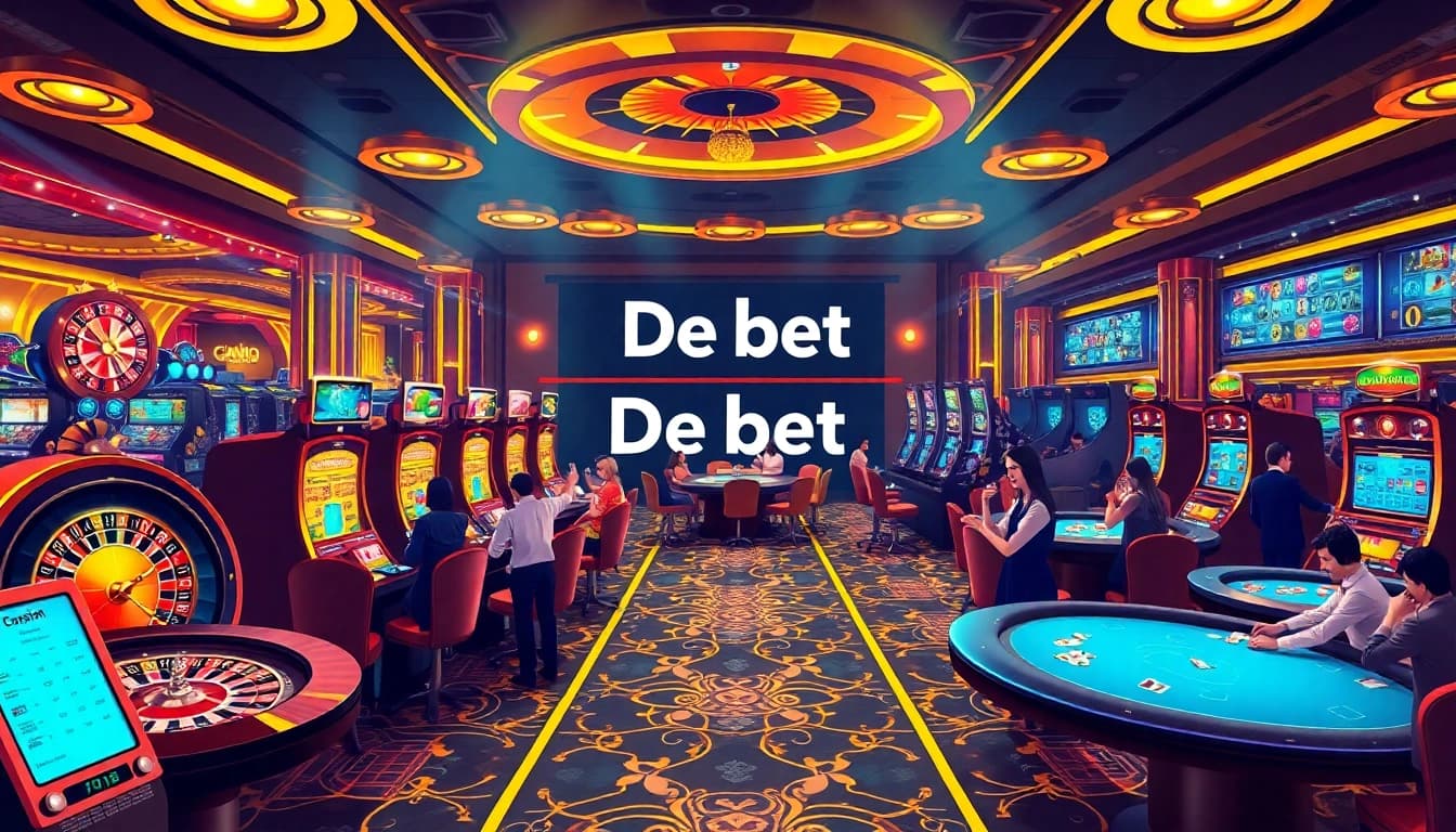 Excited players engaging in a thrilling casino scene with De bet branding.