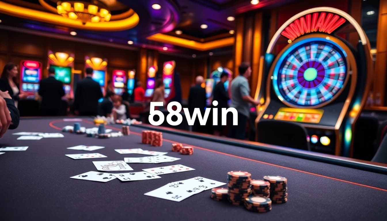 Experience high-stakes excitement at 58win casino with players immersed in thrilling card games.