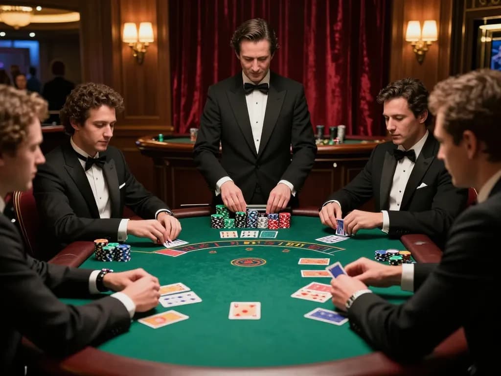 Players enjoying a strategic TT88 blackjack game at a luxurious casino table.