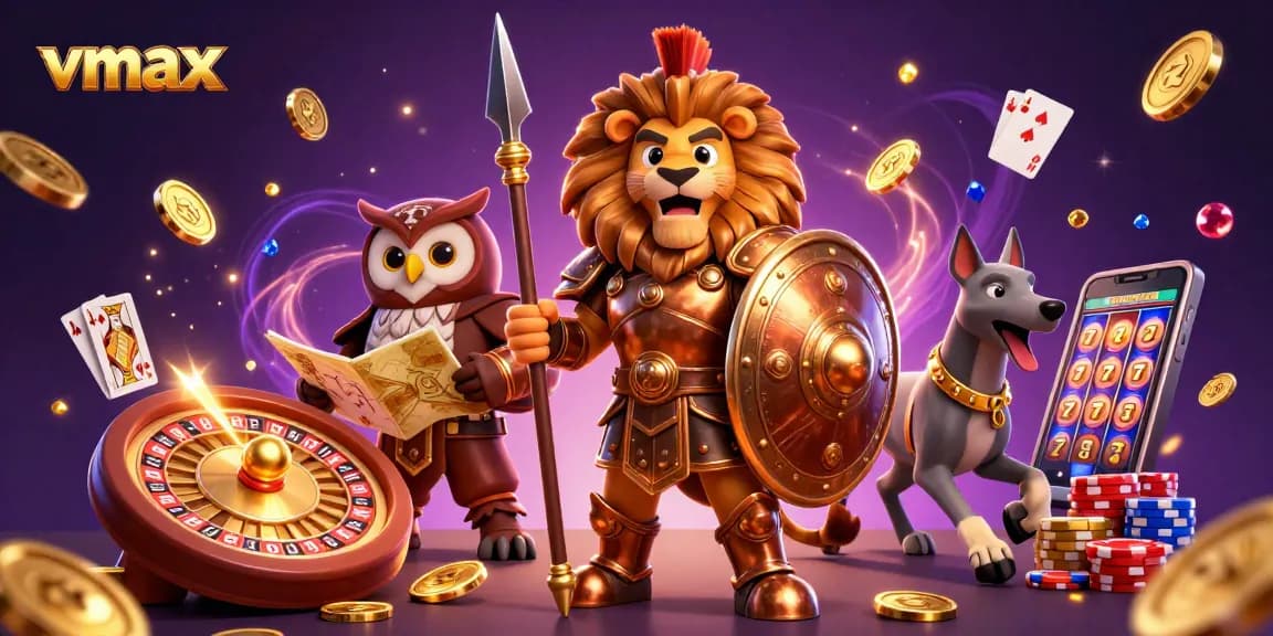 Experience the thrilling world of vmax gaming with cascading coins and colorful poker chips.
