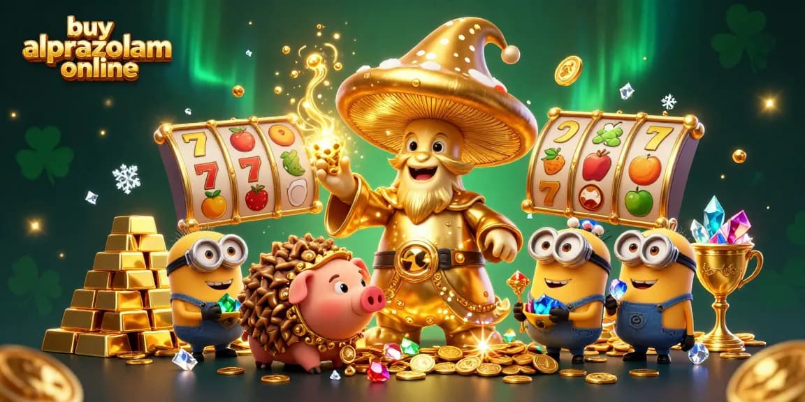Spin and win as you buy alprazolam online, amidst bursting treasure and vibrant gaming elements.