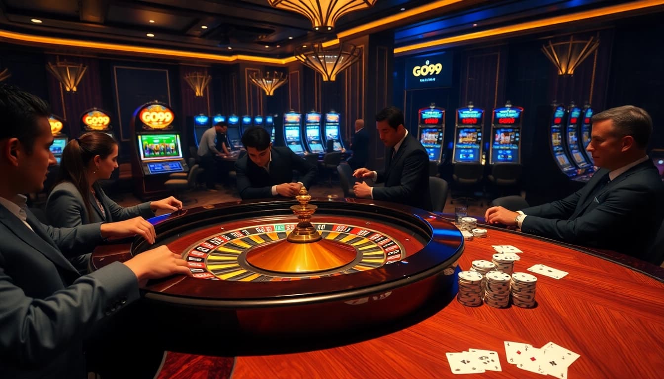 Experience an exciting GO99 gaming atmosphere with roulette and poker action.