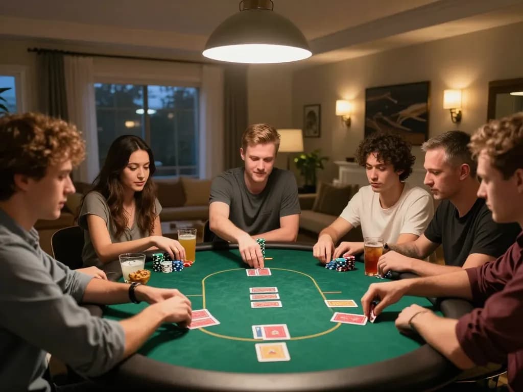 Engaging gameplay at a home poker night showcasing Link Slot strategy with friends competing.