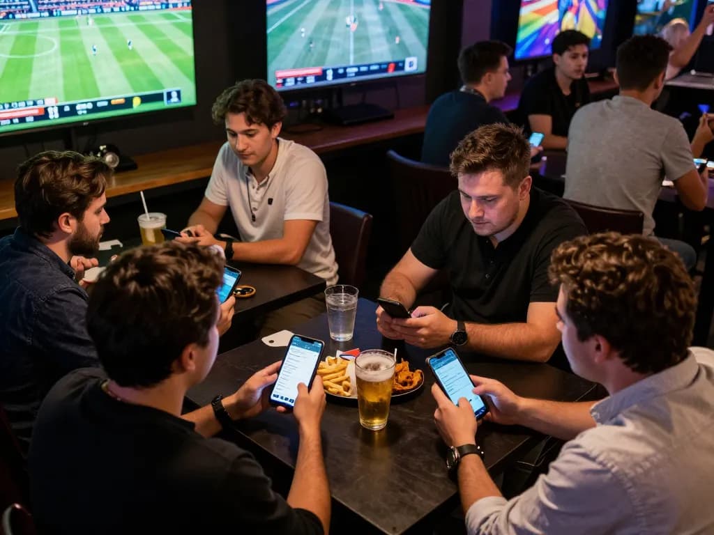 Engaging sports betting scene showcasing enthusiasts using 789win app to track odds and enjoy live sports