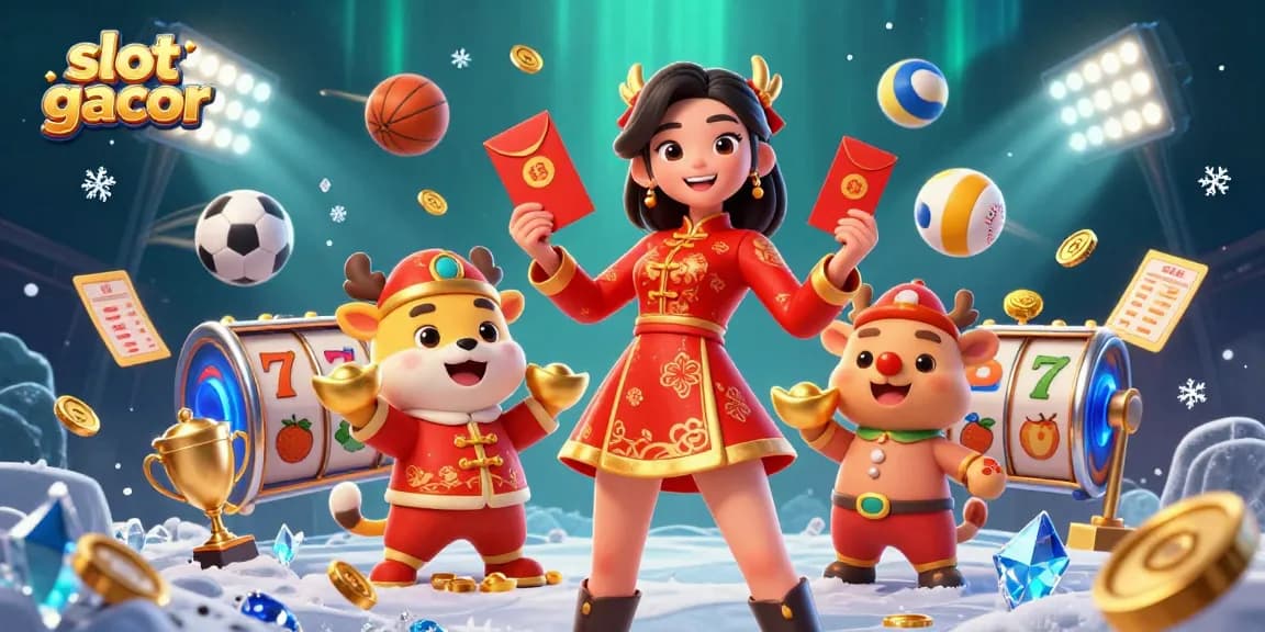 Experience the thrill of slot gacor with vibrant characters, dynamic gaming elements, and a festive atmosphere.