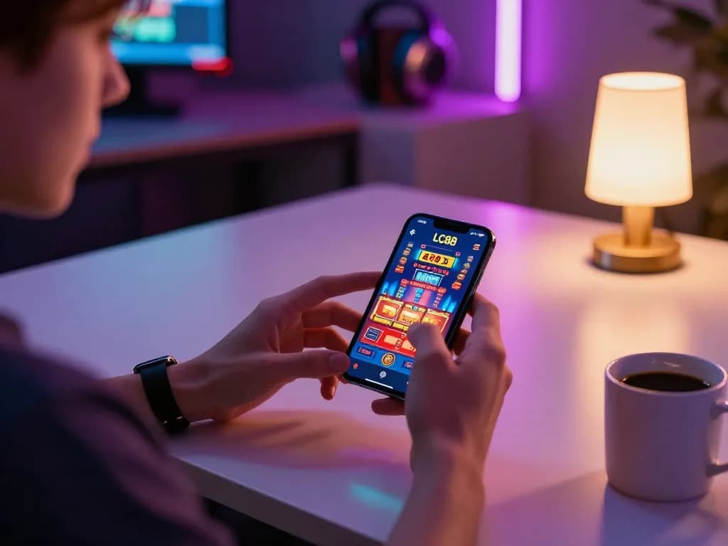 Engaging user playing LC88 mobile casino app showcasing exciting gameplay