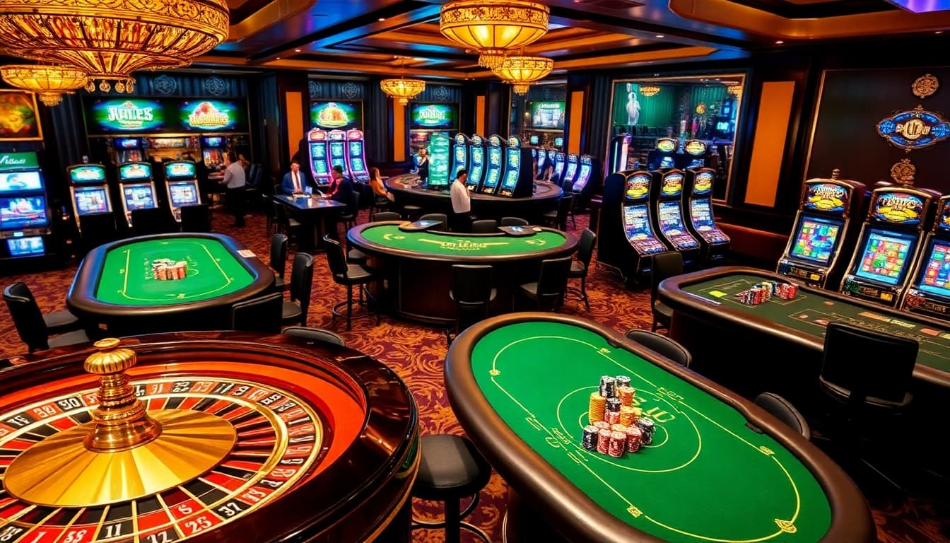 KJC promotes an exciting casino atmosphere with vibrant tables and slot machines for premium gaming.