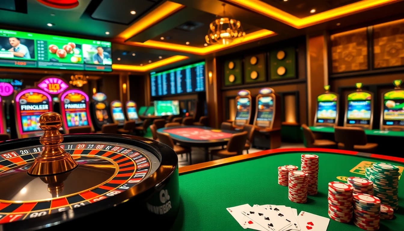 Players enjoying the exciting RR88 casino experience with colorful slot machines and poker chips.
