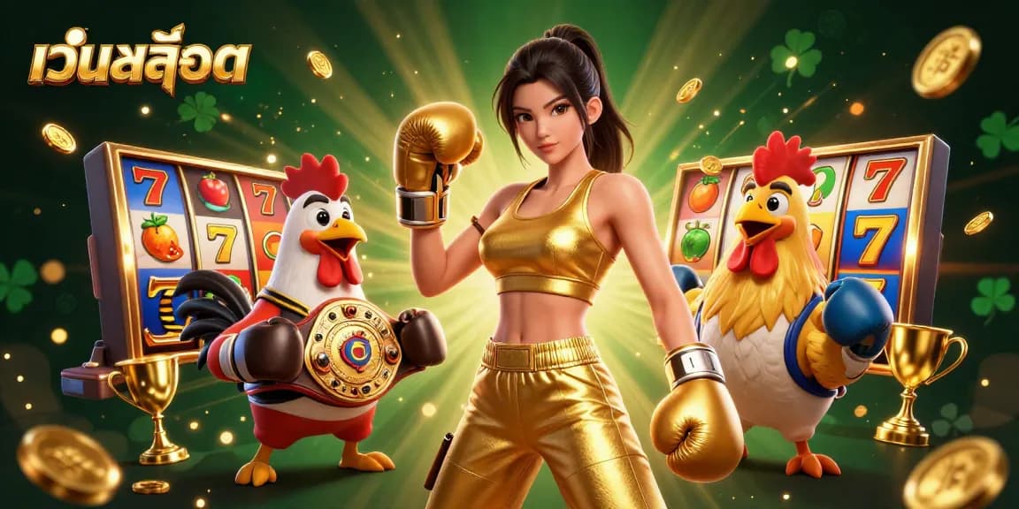 Play exciting เว็บสล็อต games with dynamic character action in a vibrant casino scene.