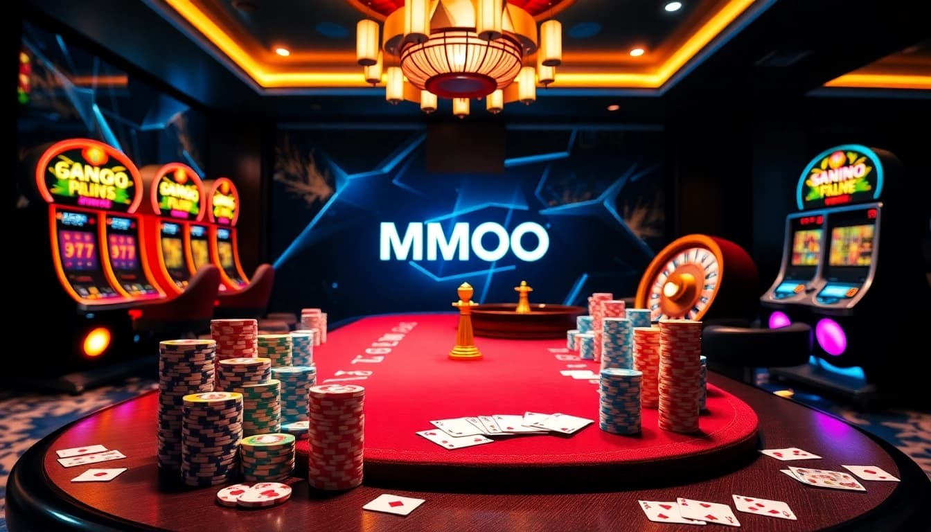 Experience MMOO's thrilling online gambling atmosphere with vibrant casino elements and professional gaming.