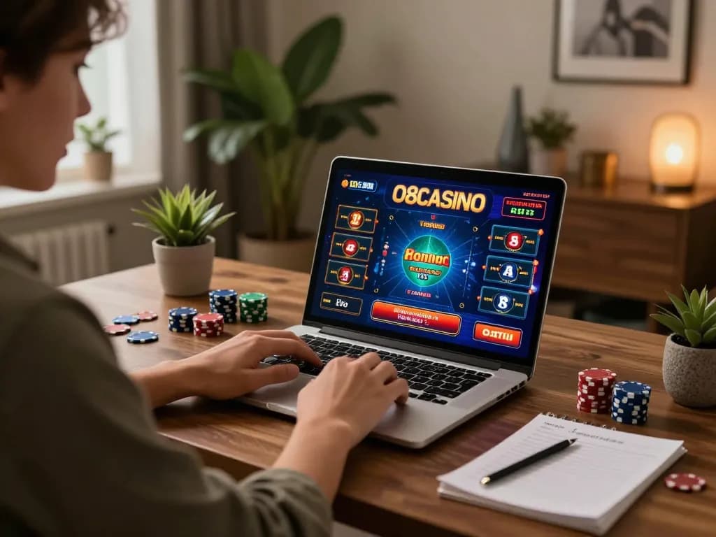 Player enjoying an online gaming session on o8casino, focused on vibrant casino games.