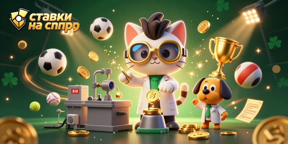 Betting on sports with excitement: a whimsical scene of sport-themed elements and characters.
