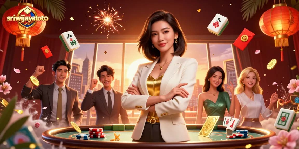 Play winning hands with sriwijayatoto in a vibrant 3D casino scene featuring poker elements.
