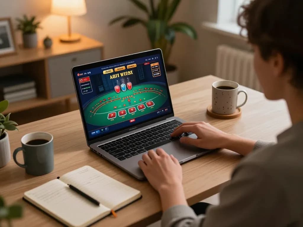 Player enjoying an online blackjack game at LV88, showcasing strategy and engagement in a cozy home setting.
