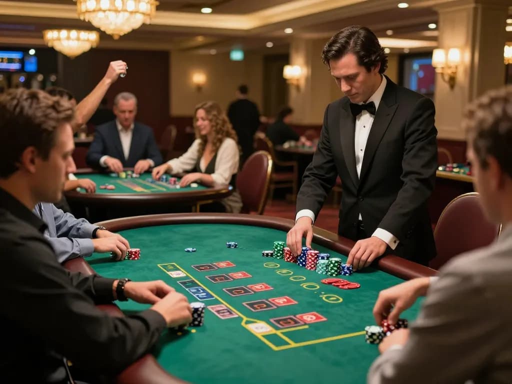 Players enjoying a thrilling game of blackjack at F168 casino with vibrant atmosphere and warm lighting.