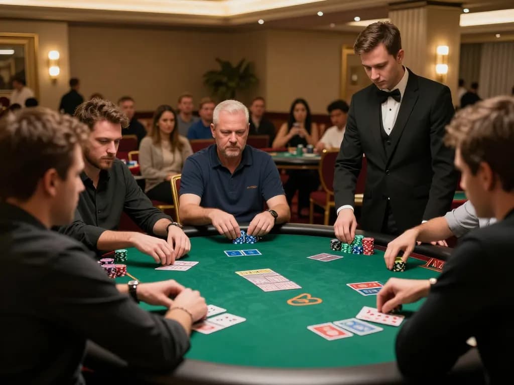 Experience the excitement of poker play at a luxurious casino table featuring DA88 gameplay strategies