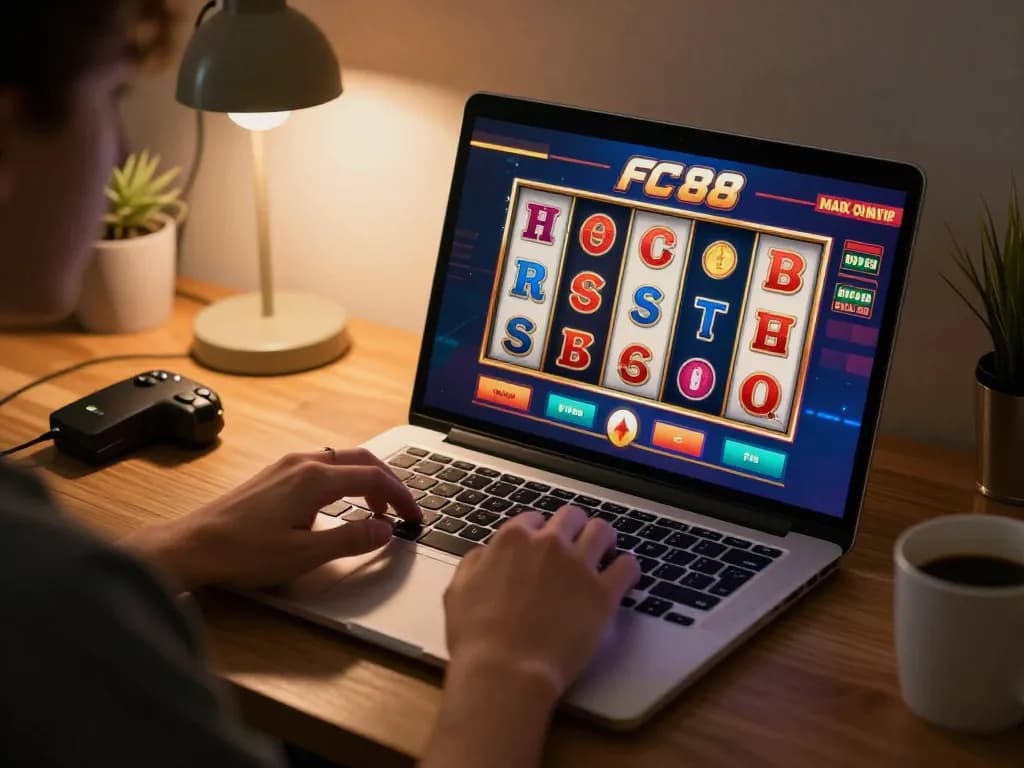 FC88 player prepares to spin vibrant online slot reels at home