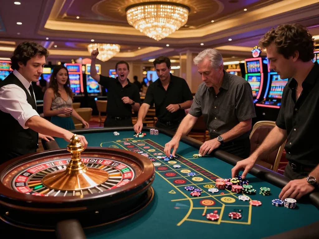 CM88 players placing bets at an engaging roulette table in a vibrant casino.