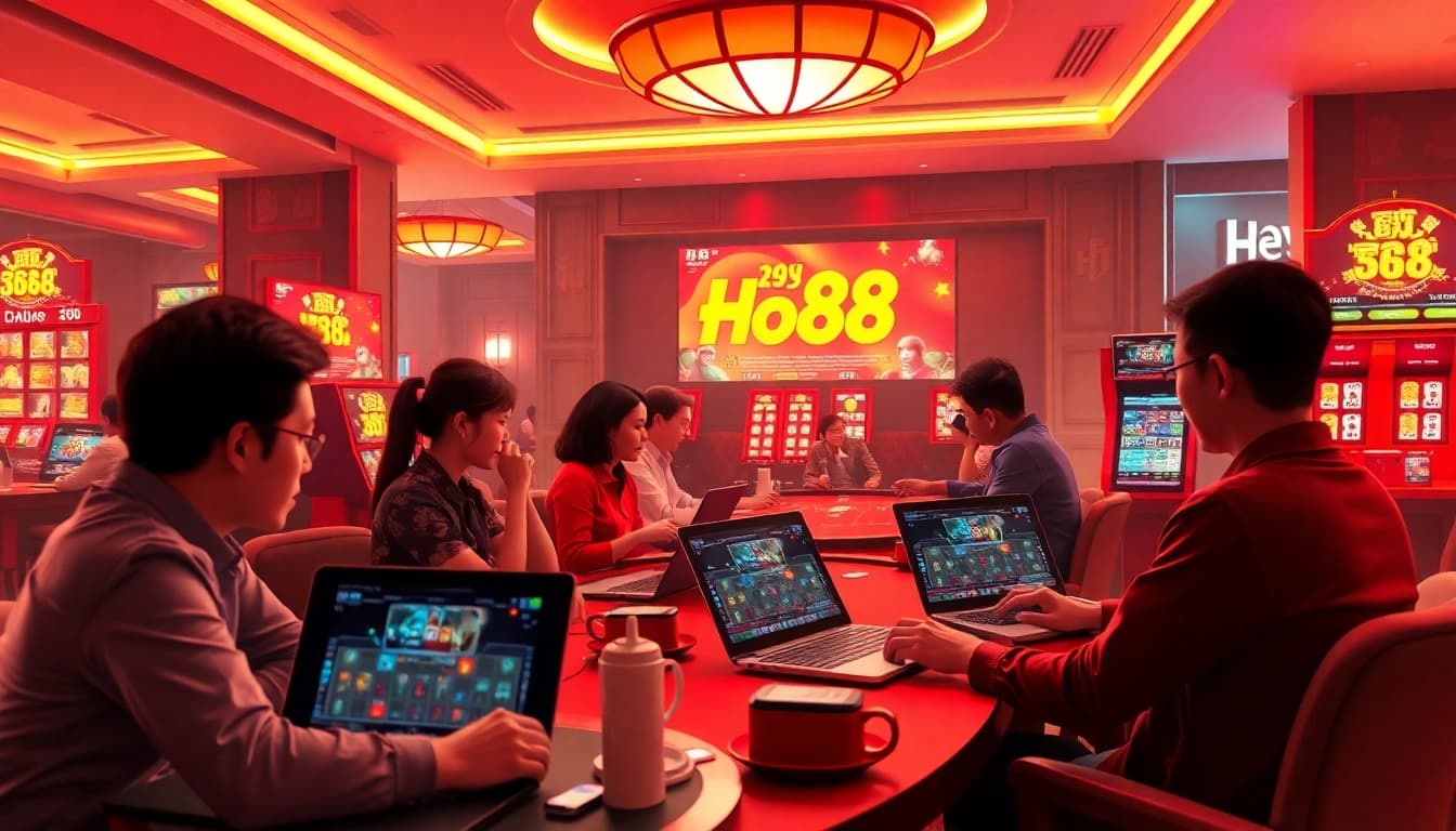 Engaging live casino experience on Ho88, showcasing players enjoying diverse games in a vibrant atmosphere.