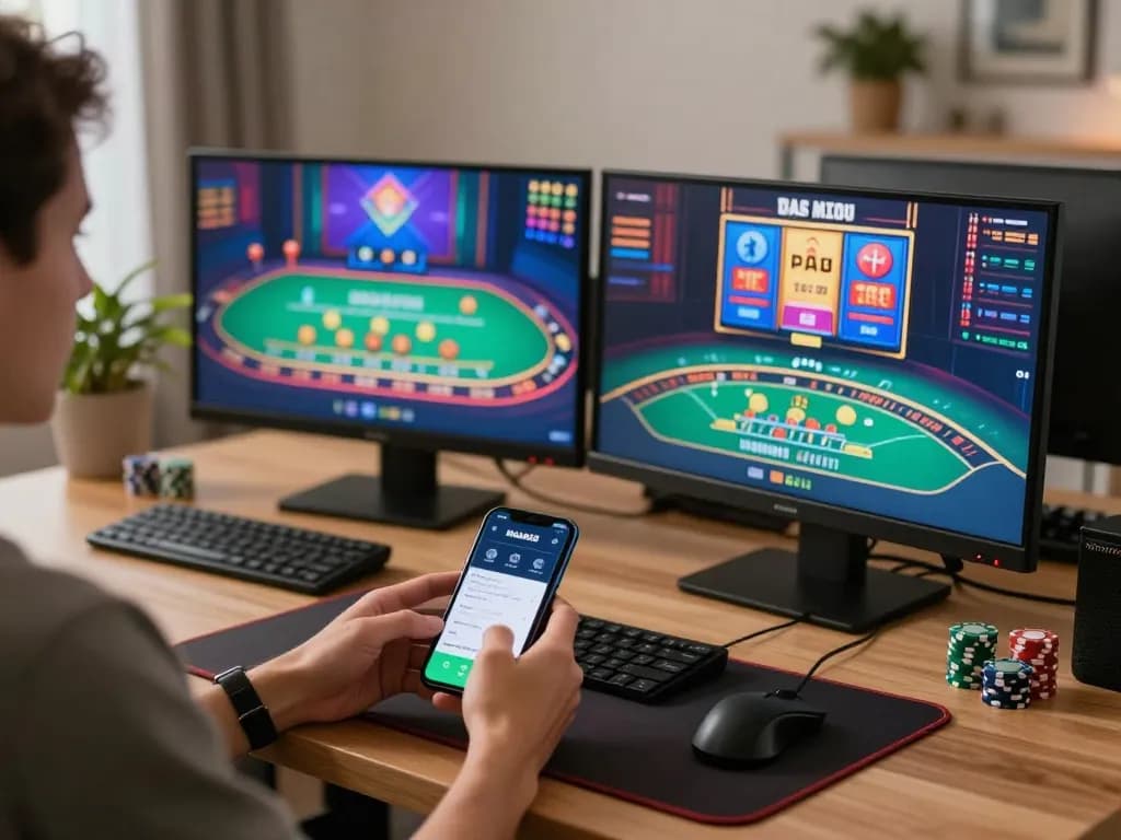 Engaging gameplay scene with macan33 app displayed on a smartphone, showcasing strategic focus in online casino gaming.
