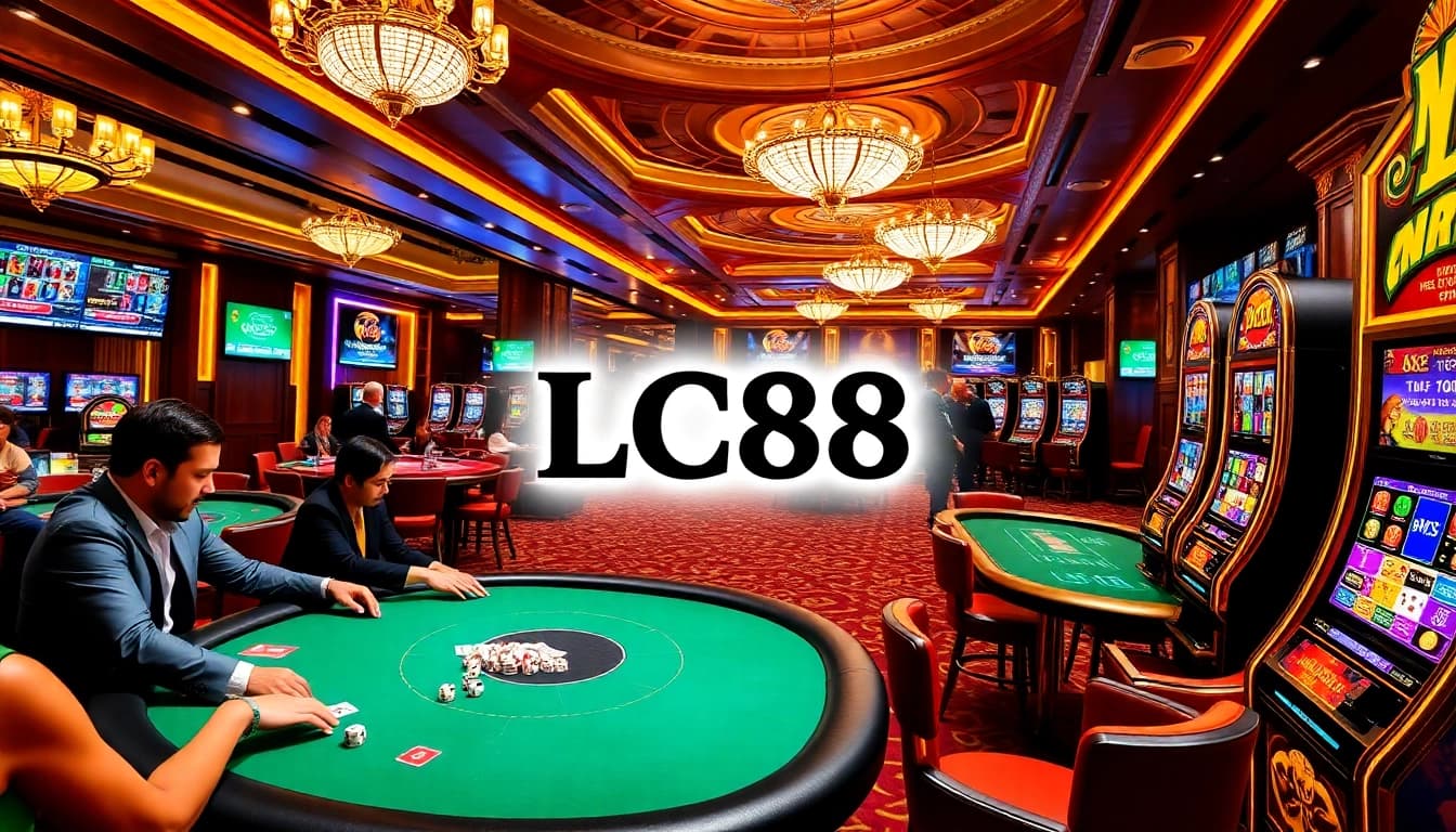 Engaging casino players enjoying games at LC88, showcasing poker, craps, and slot machines.