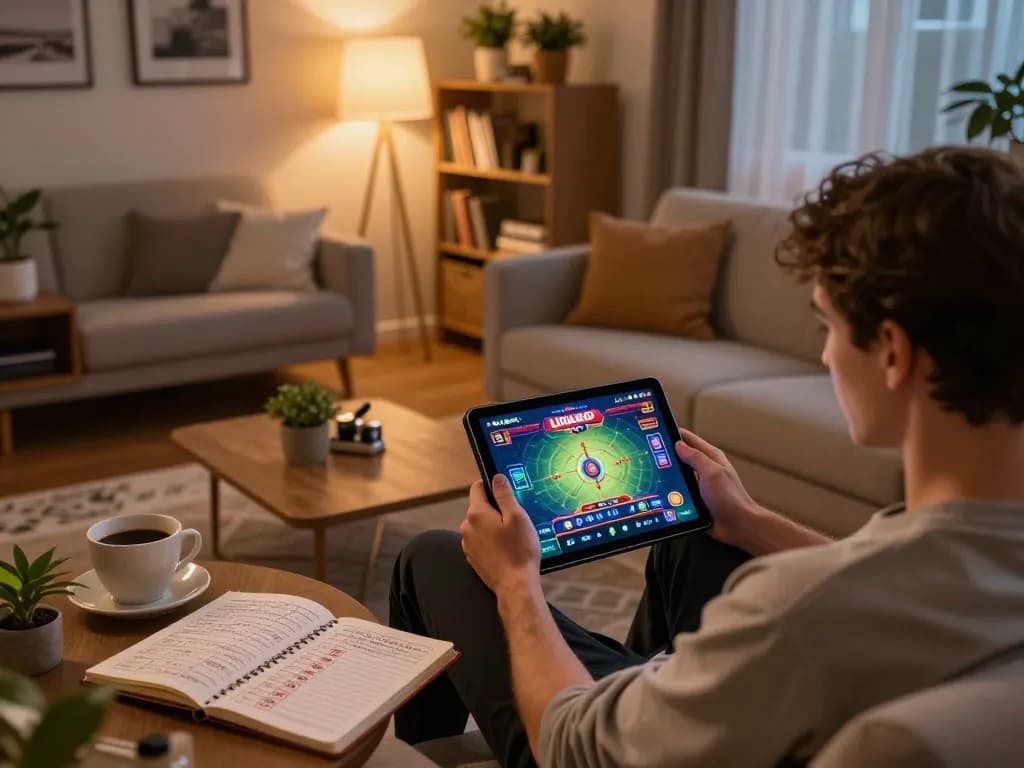 LIGALGO Gacor gameplay experience on tablet in cozy home setting, emphasizing strategic betting