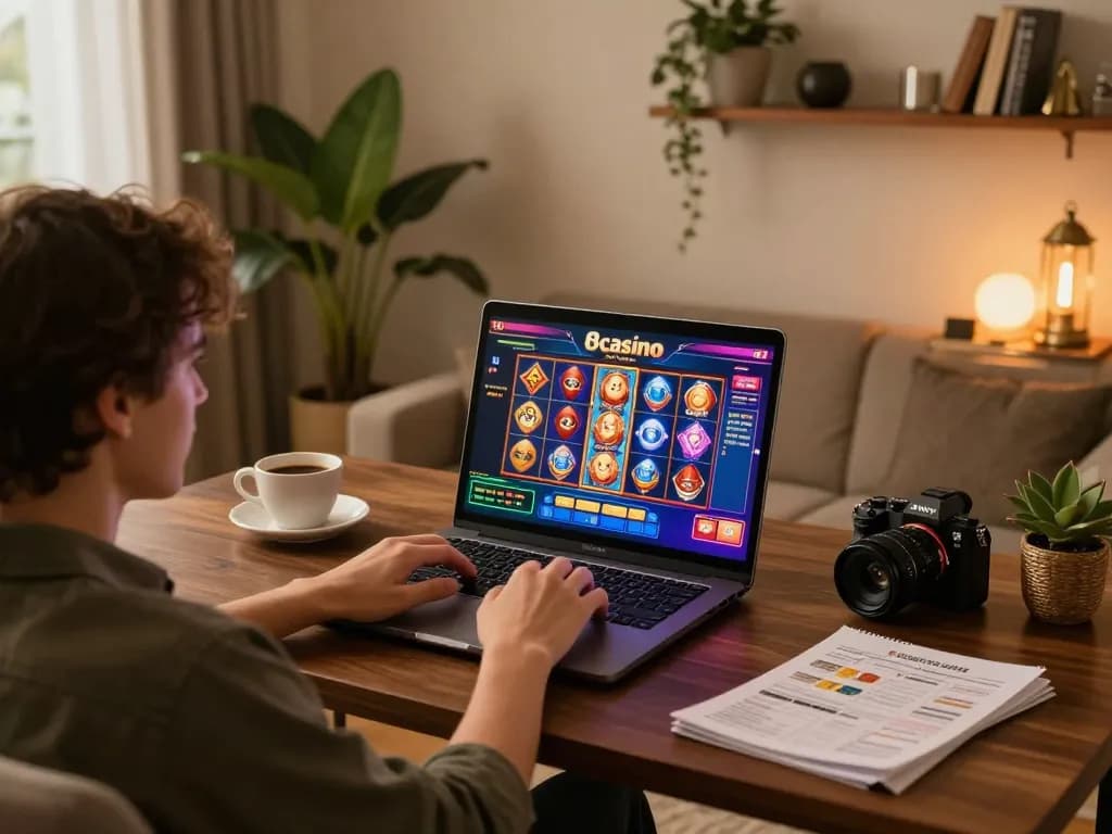 Enjoying a winning strategy at o8casino on a laptop in a cozy home setting.