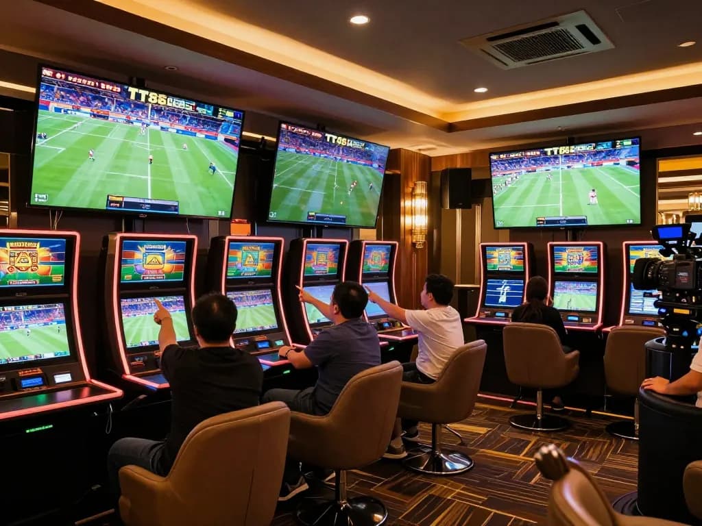 Exciting sports betting scene at TT88, showing engaged bettors and vibrant displays, highlighting tt88 lừa dảo concerns.