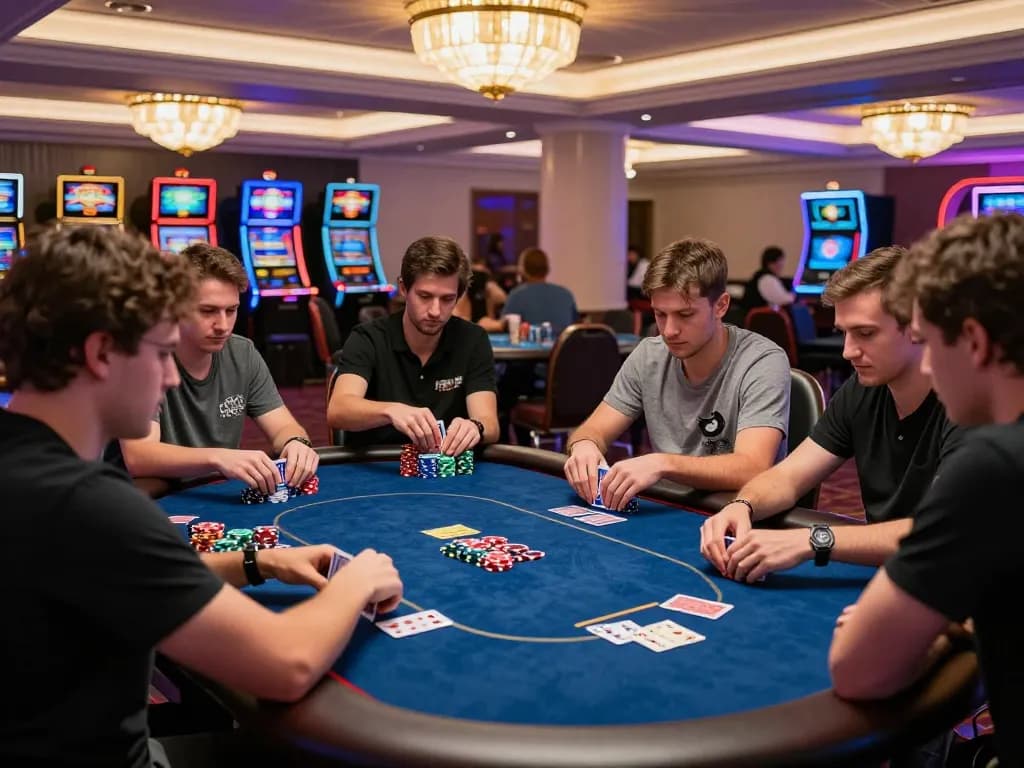 Experience the excitement of poker gameplay at 789WIN, with players strategically betting at the table.