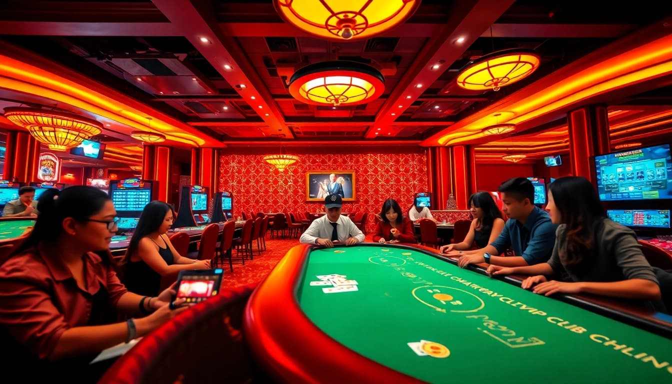 Nhatvip Club vibrant casino gaming experience with players engaged in lively games.
