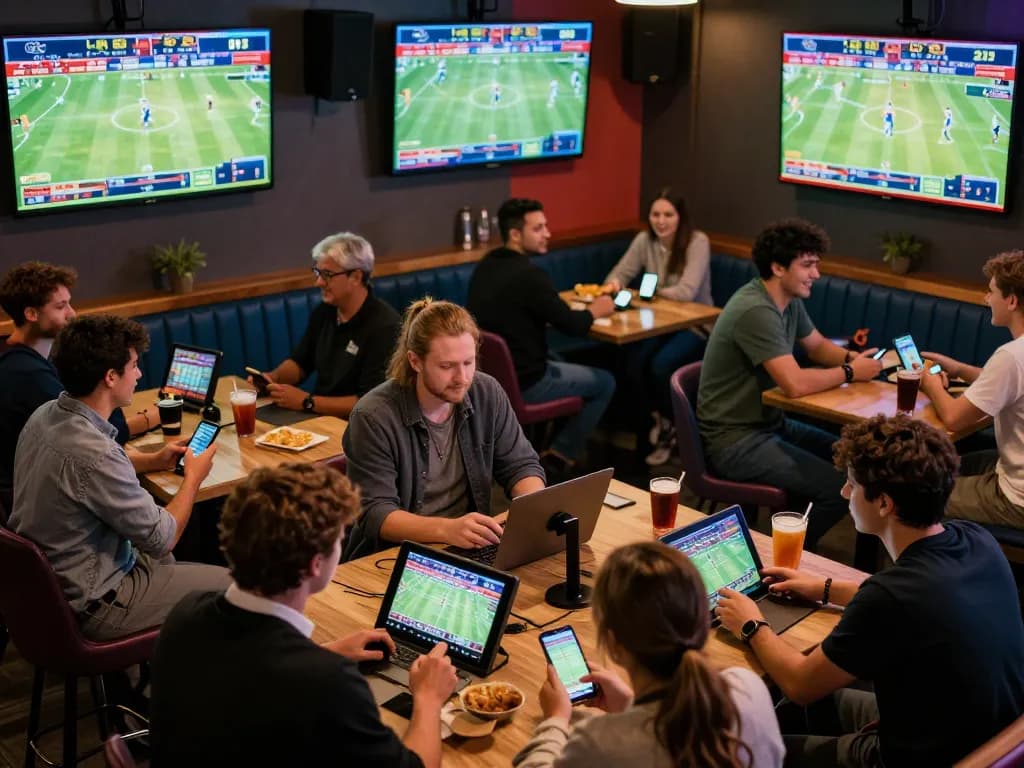 Viewers placing bets on sports games at a lively bar, highlighting the excitement of 88vv sports betting.