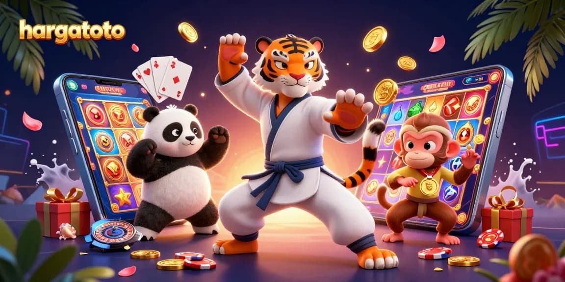 Engage with hargatoto's unique slot game features in a dynamic casino scene.