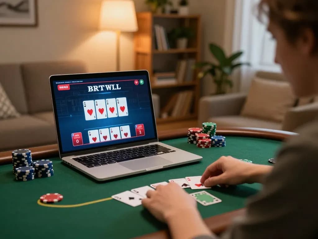 tip88 user engaged in an online poker game at home, showcasing interactive gameplay