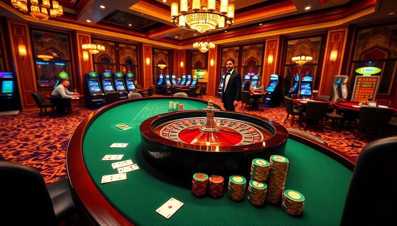 Enthusiastic players enjoying exciting games at UU88 casino with roulette table and poker chips.