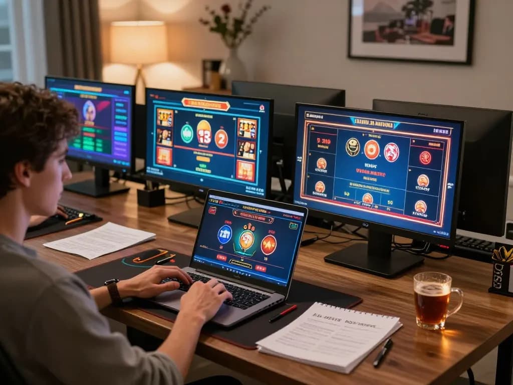 Player enjoying online casino games on fabet platform at home, highlighting immersive gaming experience