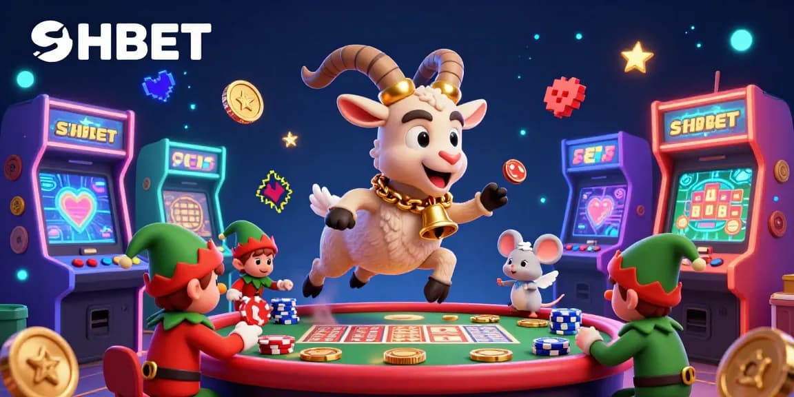 Experience the thrilling atmosphere of SHBET casino with lively characters and vibrant gaming elements.