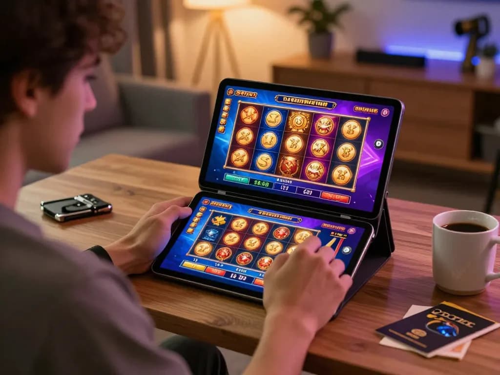 Engaging gameplay on Slot Resmi displayed on a tablet, showcasing vibrant graphics and friendly atmosphere.