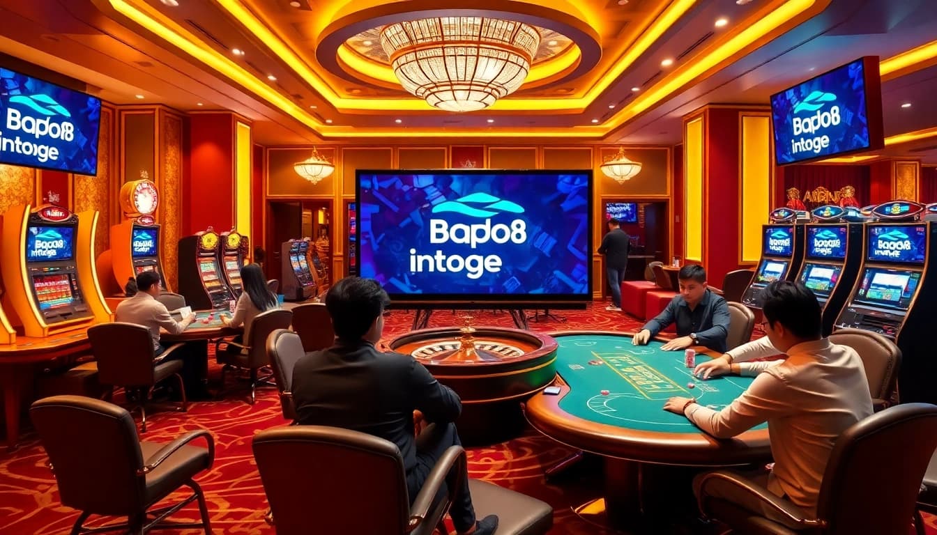 Experience the excitement of inatogel88 with players strategizing at luxurious poker tables in a vibrant casino.