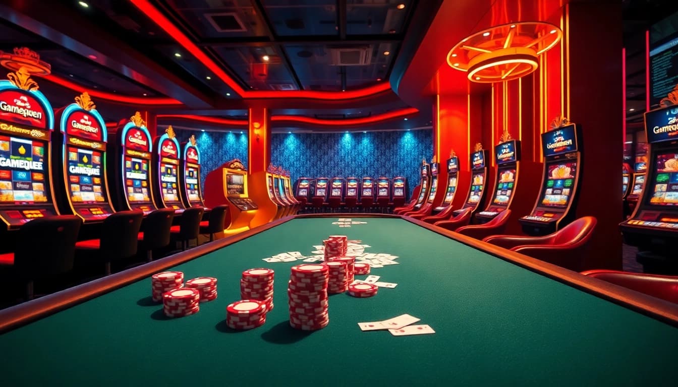 Experience the thrill of casino gaming with Gamequeen at an upscale poker table.