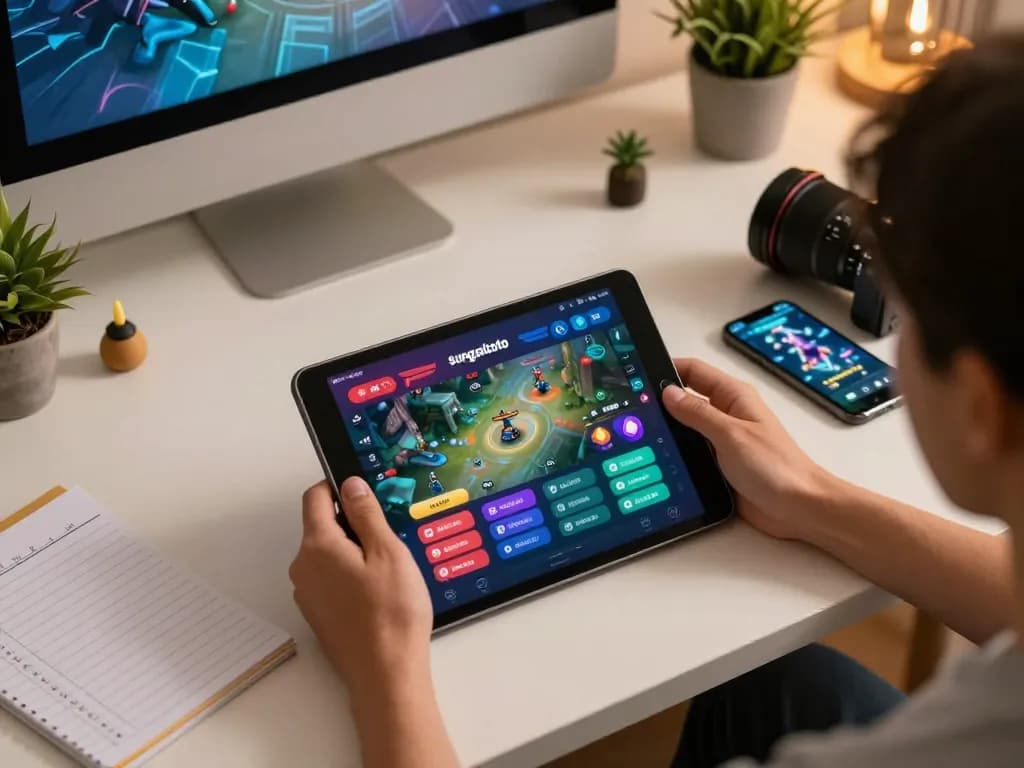 Engaging with the apk sungaitoto app on a tablet during an online betting session at home.
