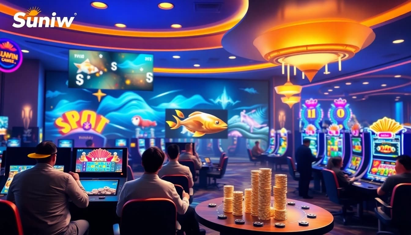 Engaging Sunwin gaming platform interface featuring vibrant casino games and player interactions.