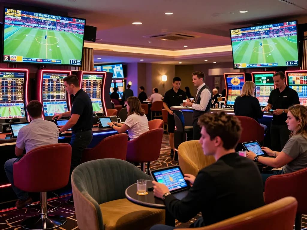 SBOBET88 sports betting action with players engaging in wagering activities and analyzing odds.