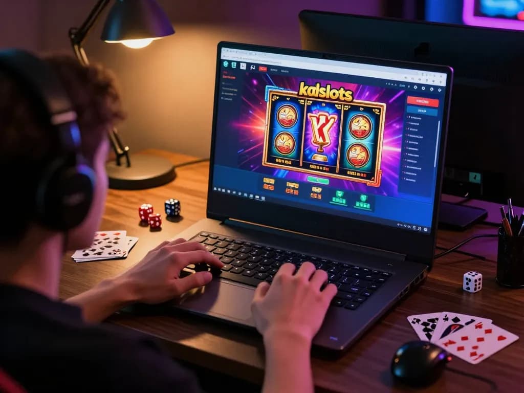 Engaging gameplay on kdslots with a user enjoying online slots at a cozy desk