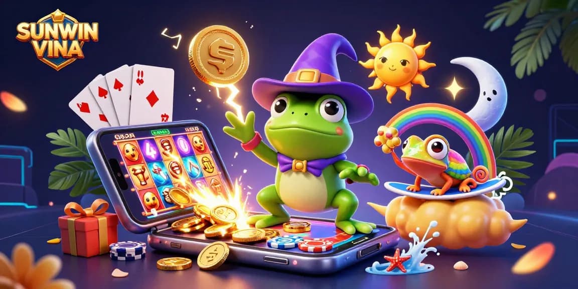 Experience the thrill of gaming with SUNWIN VINA through a vibrant, golden coin storm illustration.